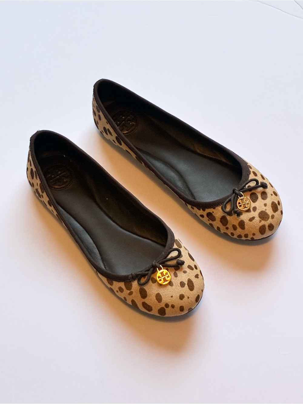 Tory Burch Leopard Ballet Flats with Gold Logo Charm